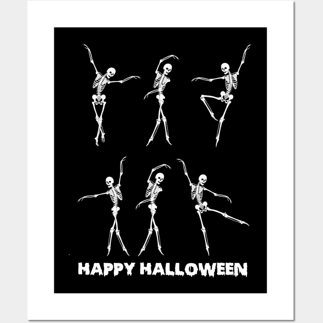 Dancing skeleton tshirt happy halloween funny gift shirt Wall Art by American Woman